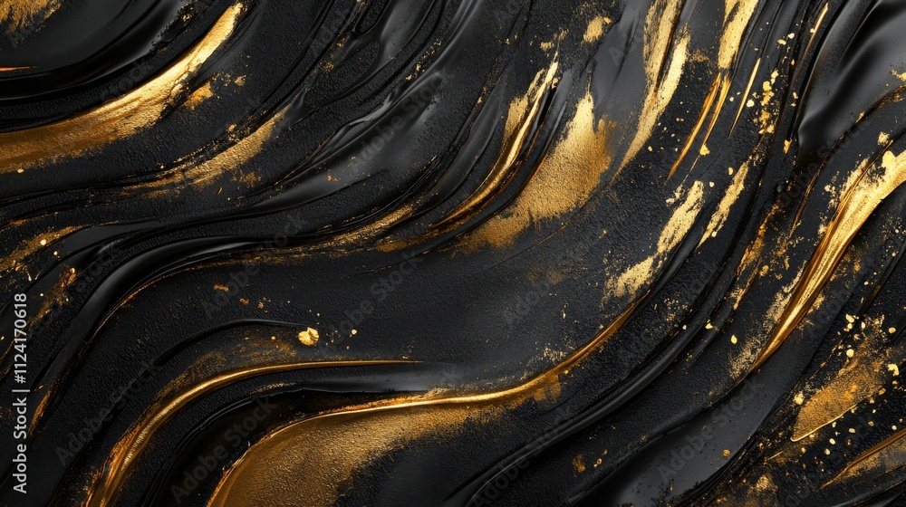 Aufkleber dynamic fluid art abstract design digital creation black and gold color palette close-up view elegan