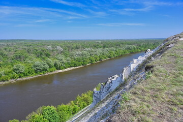 Chalk cliffs on the Don river shore in Belogorye