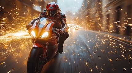 Fototapeta premium Dynamic MotoGP Rider in Action with Sparks Flying