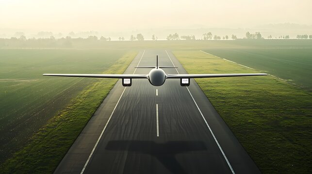 A small plane is flying over a grassy field