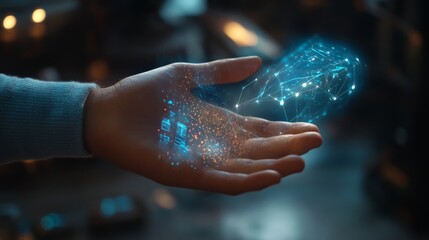 Captivating holographic projection of data manipulation futuristic laboratory digital art high-tech environment close-up view innovation concept