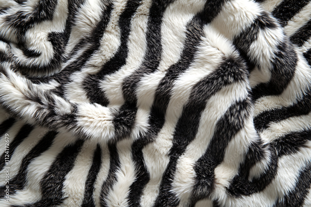 Poster a close-up of a soft, striped faux fur fabric resembling zebra patterns.