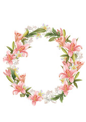 wreath of pink flowers illustration