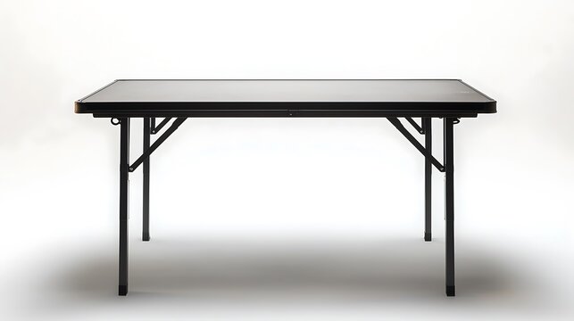 A black folding table with a white background