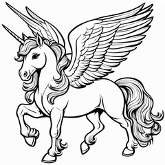 Fototapeta premium A cute, magical unicorn with wings, prancing and ready to take flight.
