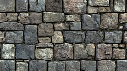 Fototapeta premium Weathered stone wall with a rough, textured surface. The rugged, aged appearance evokes resilience, history, and enduring strength, symbolizing timelessness and natural beauty