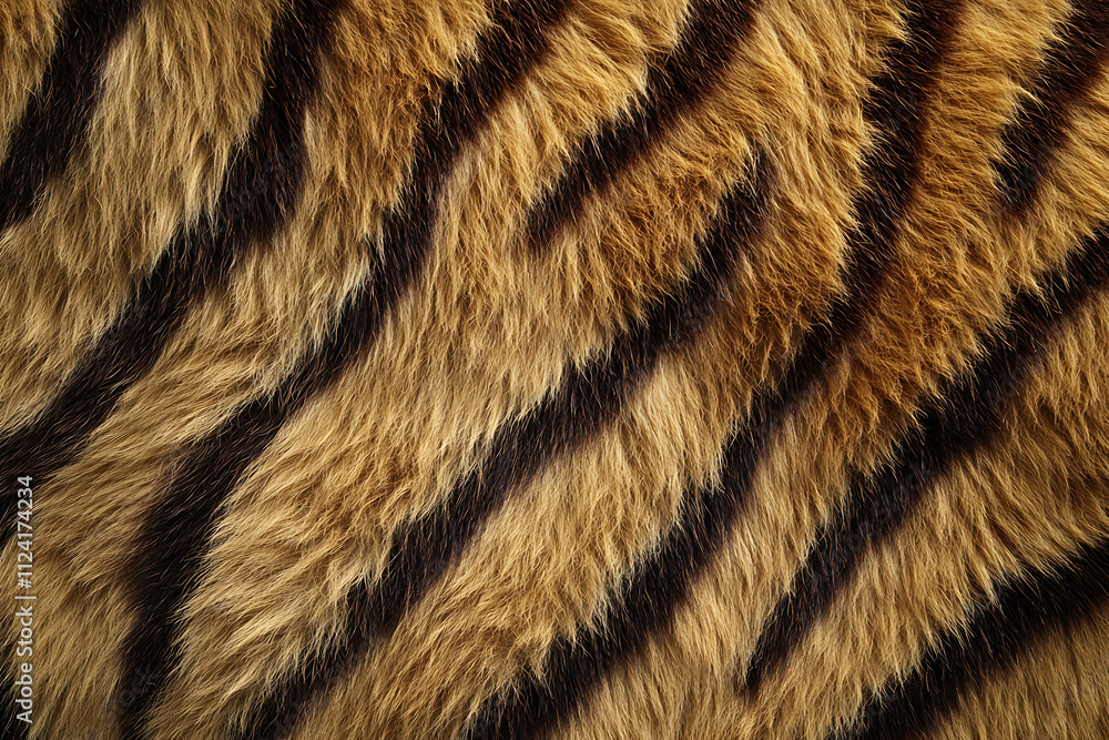 Poster close-up of tiger fur showcasing its distinctive patterns and textures.