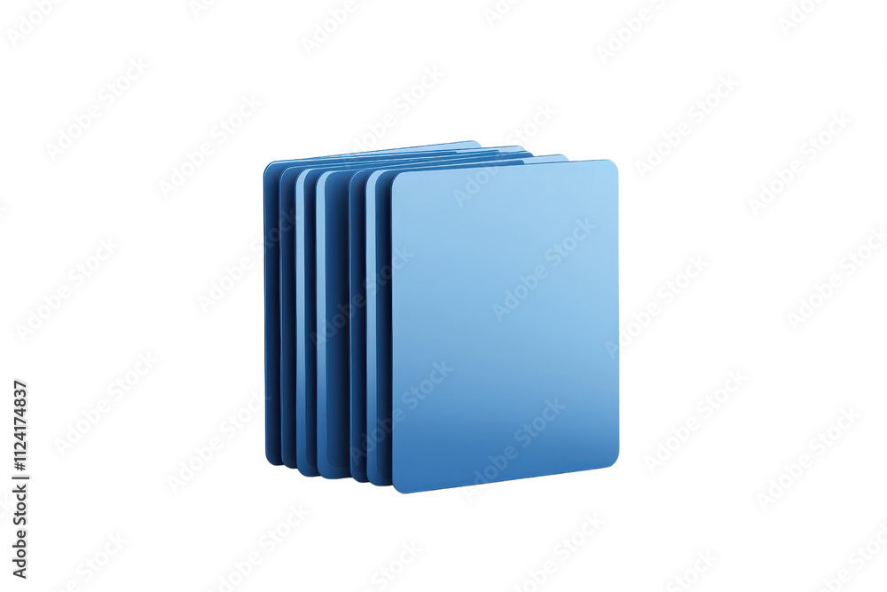 Poster a stack of sleek blue squares arranged neatly, showcasing a modern and minimalistic design.
