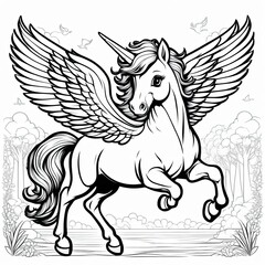 Fototapeta premium A cute, magical unicorn with wings, prancing and ready to take flight.
