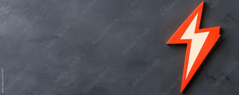 Poster red lightning bolt symbol on a textured dark background.