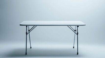 A white folding table is sitting in a room with a white wall