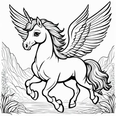 Fototapeta premium A cute, magical unicorn with wings, prancing and ready to take flight.