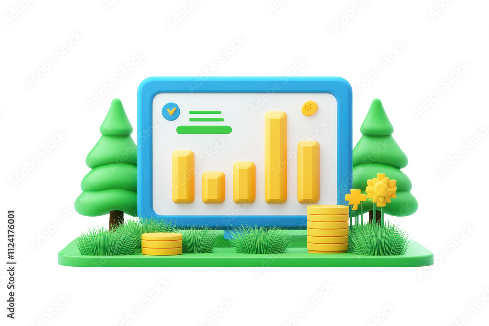 Aufkleber a colorful digital chart displaying upward growth, surrounded by stylized trees and coins, symbolizi