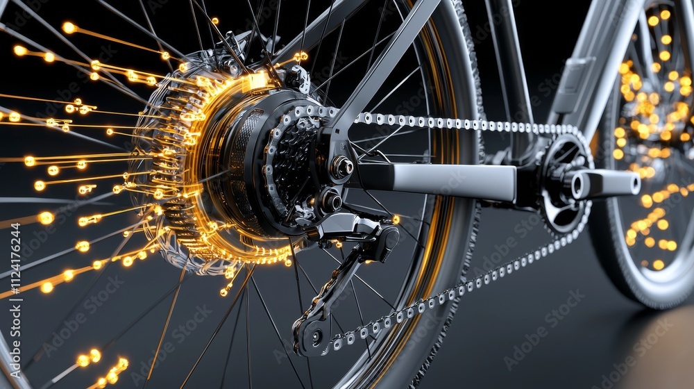 Poster High-tech bicycle hub with illuminated effects showcasing modern engineering and design in a studio setting