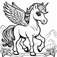 Fototapeta premium A cute, magical unicorn with wings, prancing and ready to take flight.