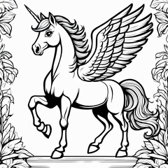 Fototapeta premium A cute, magical unicorn with wings, prancing and ready to take flight.