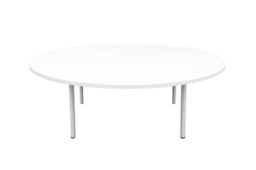 A round white table with slender legs, designed for modern spaces.