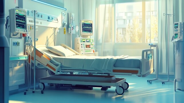 Hospital bed in ward, where life's fragility meets compassionate care, symbolizing hope and healing in a nurturing environment.