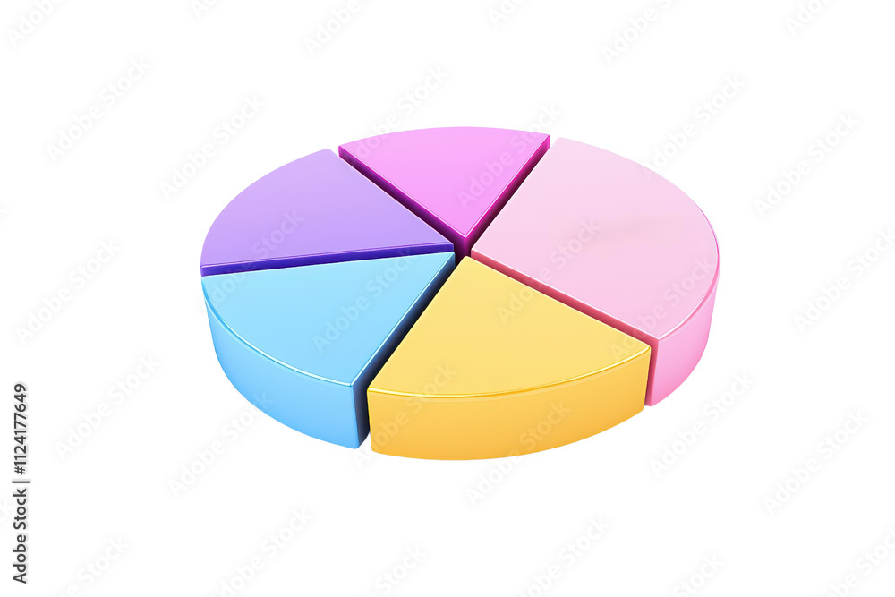 Poster a colorful pie chart divided into five segments, each showcasing different pastel colors representin