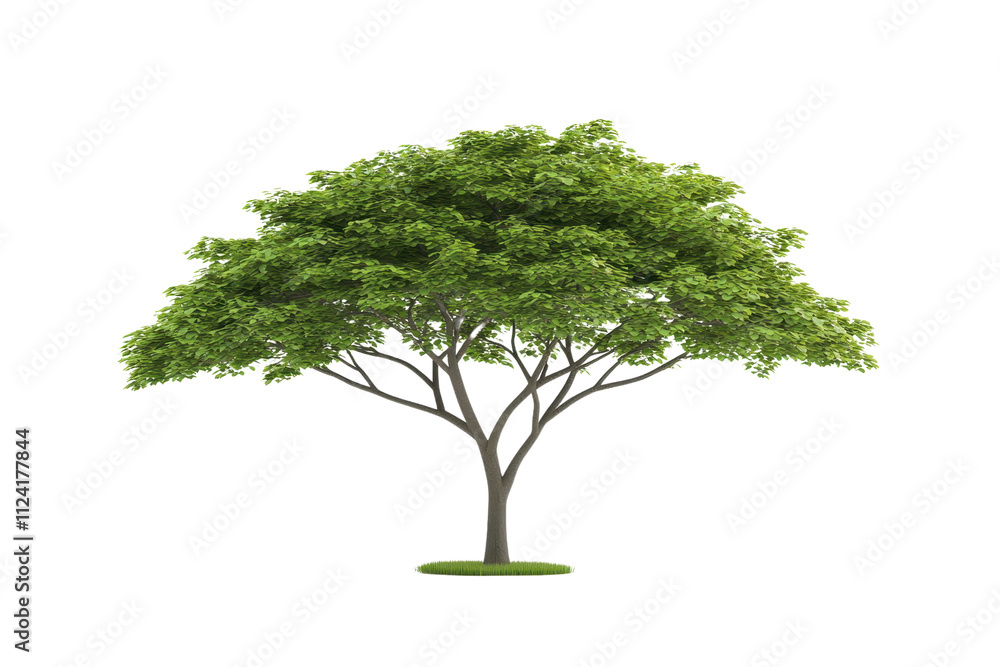 Poster a lush green tree with a full canopy, featuring a sturdy trunk and numerous branches.