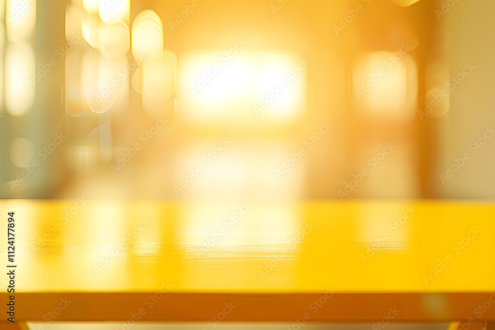 Aufkleber a blurred image of a yellow table with a warm, glowing background suggesting a sunny environment.