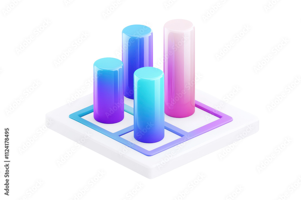 Poster a colorful, 3d bar chart with varying heights, showcasing data visualization in a modern design.
