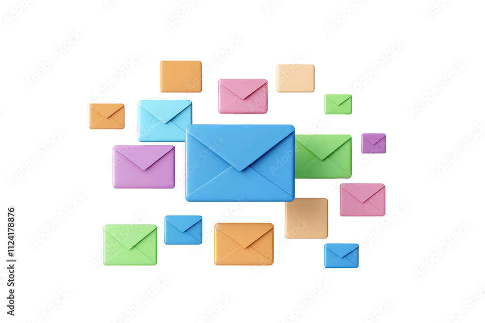 Aufkleber colorful envelopes arranged in a dynamic pattern, showcasing various sizes and shades, symbolizing c
