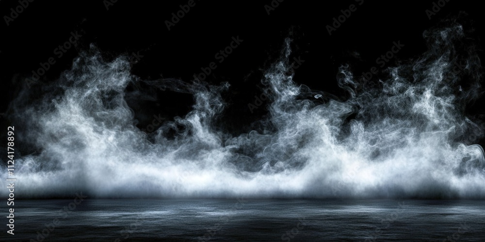 Poster dark black background with swirling smoke creating an atmospheric effect for various creative projec