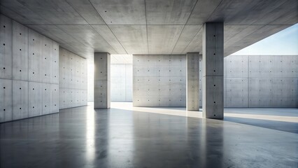 Minimalist concrete structures on concrete floor, modern architecture, background for presentation, concrete
