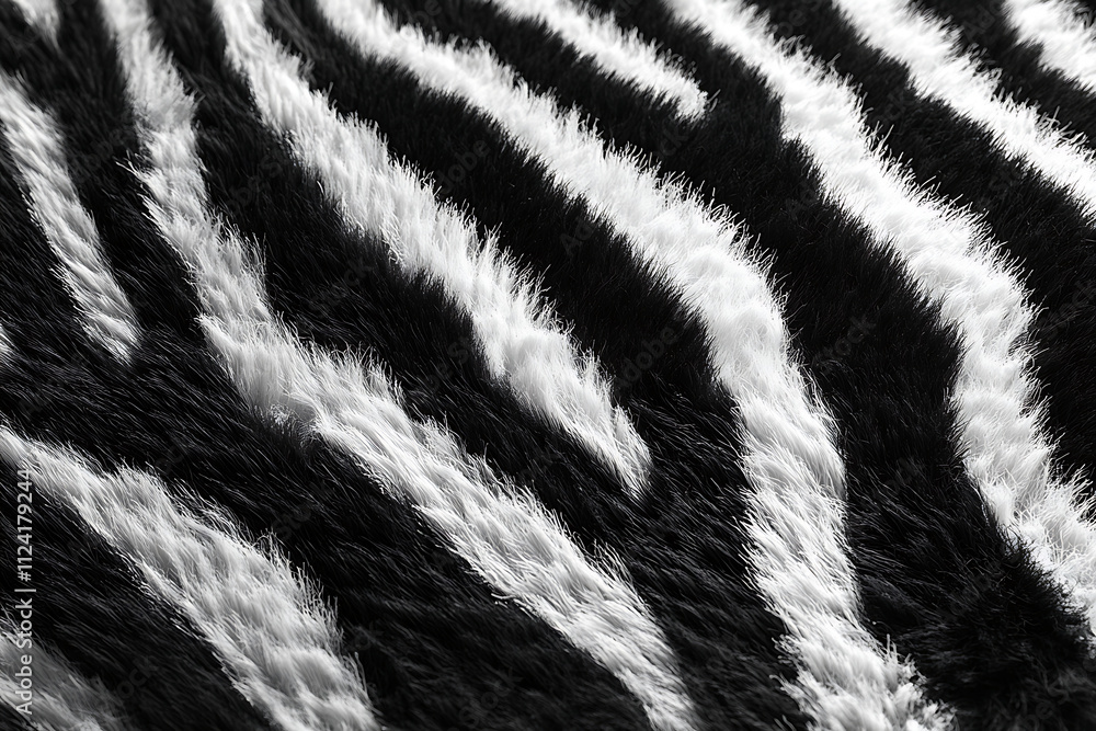 Poster close-up of a zebra-patterned texture in black and white fur.