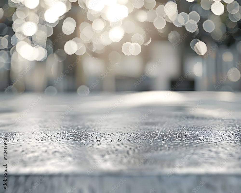 Aufkleber a blurred, bokeh effect image with a wet surface reflecting light.