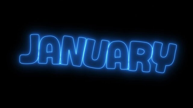 january text animated on black background. Blue neon glowing outline of first month of the year
