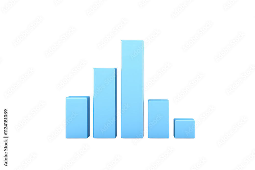 Poster a series of vertical bars in varying heights, depicted in a gradient of blue shades, resembling a vi