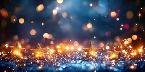 Obraz premium Sparkling Festive Background with Glittering Stars and Bokeh Lights Creating a Magical Atmosphere for Celebrations and Events