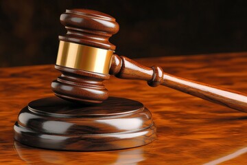 Gavel on Polished Wooden Surface Represents Justice
