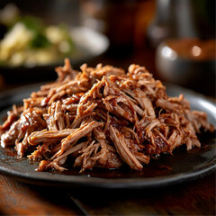 delicious barbecue pulled pork served on a plate 