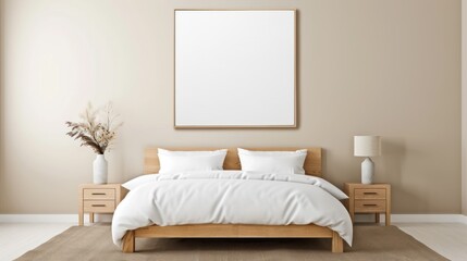 Cozy Bedroom with Wooden Accents and Beige Linens