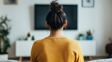 Person watching television in a cozy indoor setting.