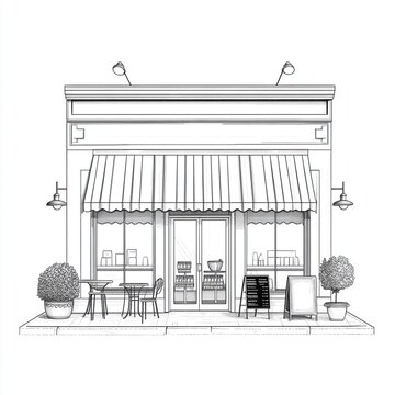 recommend clip art: Line Drawing of a Small Retail Shop with Outdoor Seating