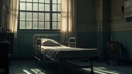 Hospital bed in ward, where life's fragility meets compassionate care, symbolizing hope and healing in a nurturing environment.