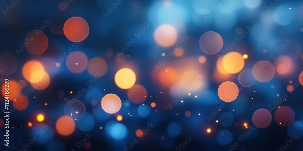 Poster abstract blurred background with bokeh lights in a beautiful mix of blue and orange tones for creati