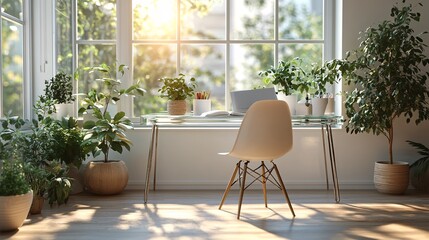 Fototapeta premium Bright and Spacious Workspace with Natural Light
