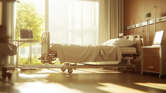 Hospital bed in ward, where life's fragility meets compassionate care, symbolizing hope and healing in a nurturing environment.
