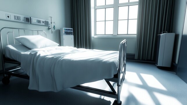 Hospital bed in ward, where life's fragility meets compassionate care, symbolizing hope and healing in a nurturing environment.