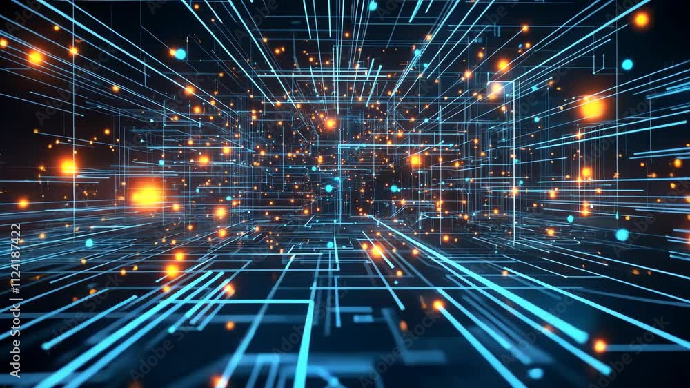 Poster futuristic digital network abstract technology background with glowing lines and nodes