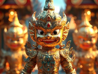 Obraz premium Close-up on mythological Thai mask: cultural significance, ceremonial design, heritage craftsmanship