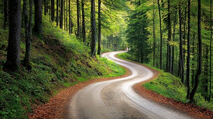 Fototapeta premium Scenic winding road through the lush, mountainous forests of Tyrol, Austria.