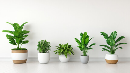 Obraz premium Lush green plants in stylish pots create serene indoor atmosphere