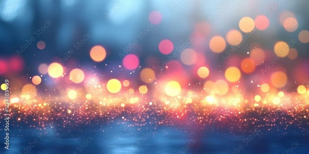 Poster blurred background with colorful bokeh lights creating an enchanting atmosphere for creatives and de