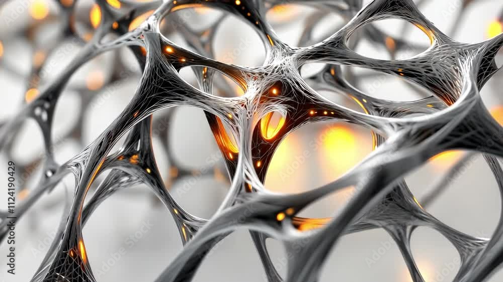 Poster 3d-rendered abstract tech communication design featuring intricate glowing node connections and dyna